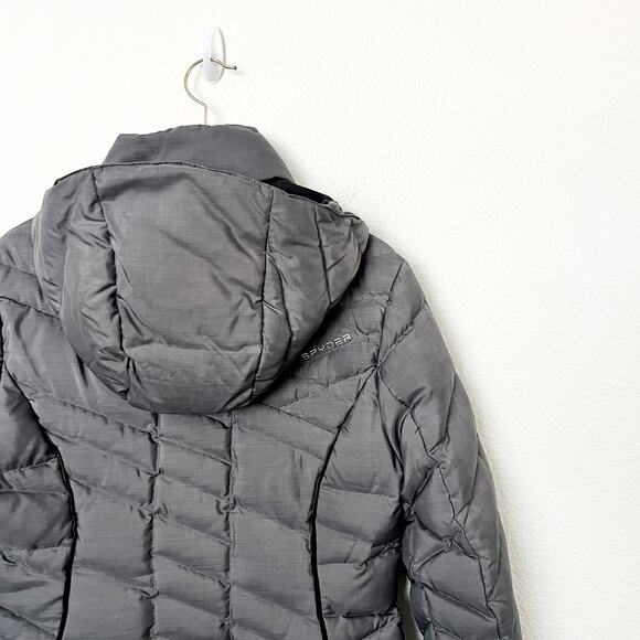 [Spyder] Gray Timeless Long Down Filled Hooded Puffer Jacket Winter Coat Small S - Picture 8 of 11